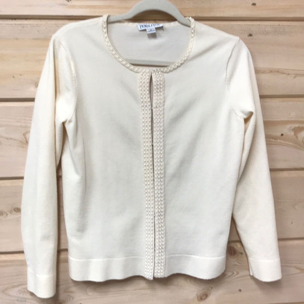 NWOT Pendleton Wool Blend Cardigan Pearl Trim Sz M